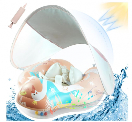 Colac de înot pentru bebeluși cu parasolar detașabil VEEKAY, pentru copii intre 3-36 luni, roz [0]