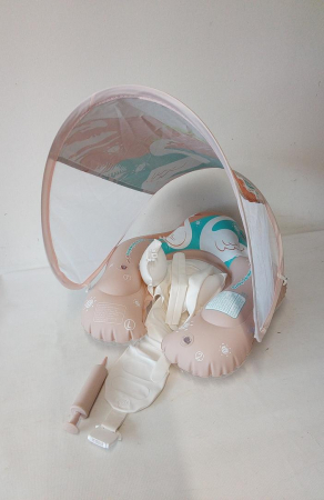 Colac de înot pentru bebeluși cu parasolar detașabil VEEKAY, pentru copii intre 3-36 luni, roz [3]