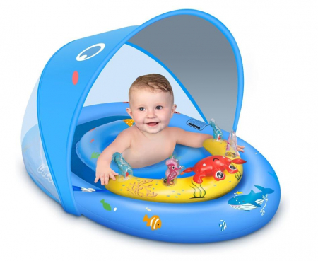 Piscine si accesorii - Colac de inot pentru bebelusi LAYCOL, cu baldachin, UPF50+, 6-36 de luni