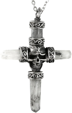 Bijuterii - Colier cu pandantiv gotic cu craniu pe cruce OIDEA, 55 cm
