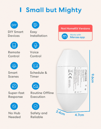 Comutator inteligent WiFi universal Meross 10A DIY, telecomandă, compatibil cu Alexa, Google Home și SmartThings, control vocal, 4 bucati [2]