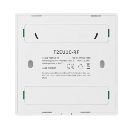 Comutator Wi-Fi Sonoff T2EU1C-RF cu 1 canal, 433 MHz, Semnal RF, Alb [5]