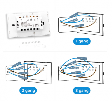 Comutator WiFi Meross Home, intrerupator inteligent, Panou LED tactil, electric, temporizator, compatibil cu Alexa, Google Home - RESIGILAT [1]