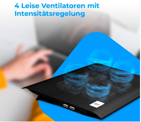 Cooler portabil pentru laptop NK, 12-17 inch, 4 ventilatoare, 2 porturi USB [4]