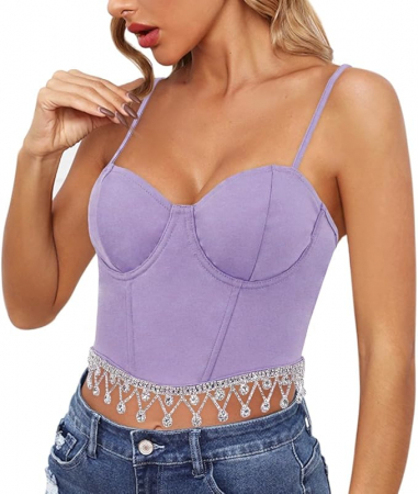 Corset cu strasuri pentru femei Naimo, sexy, cu bretele, violet, M [2]