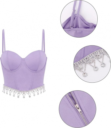 Corset cu strasuri pentru femei Naimo, sexy, cu bretele, violet, M [5]