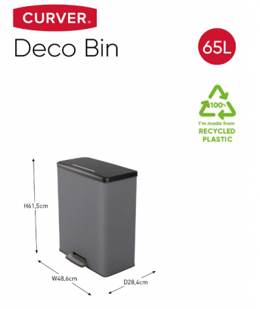 Cos de gunoi cu pedala Curver Deco, gri rece, 65L, dreptunghiular [2]