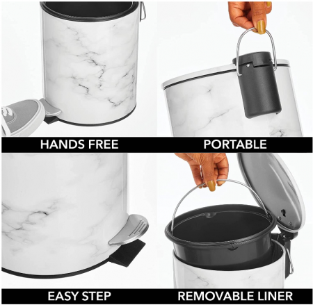 Coș de gunoi mDesign, metalic, 5 litri, cu capac cu pedală, pentru baie, bucătărie și birou [4]