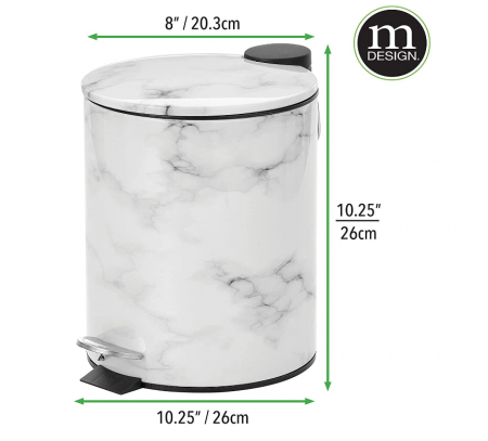 Coș de gunoi mDesign, metalic, 5 litri, cu capac cu pedală, pentru baie, bucătărie și birou [3]