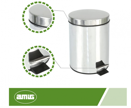 Cos gunoi rotund cu pedala FRIEND, oțel inoxidabil, 5L [2]