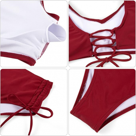 Costum de baie din 2 piese pentru femei Heekpek, rosu, marime XXL [4]