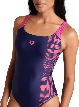 Costum de baie intreg pentru femei Arena Control Pro Back Graphic, bleumarin/roz, 36 [4]