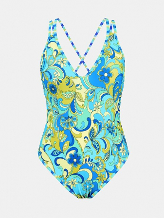 Costum de baie intreg pentru femei CUPSHE, model floral, albastru, L [4]
