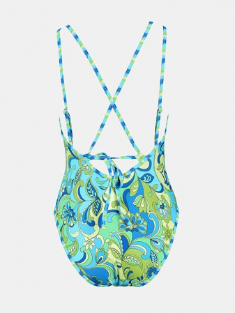 Costum de baie intreg pentru femei CUPSHE, model floral, albastru, L [5]