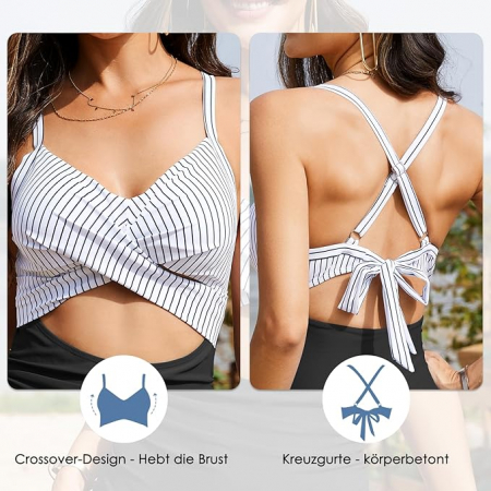 Costum de baie intreg pentru femei PONCEAU, Control pe burta cu talie inalta, alb/negru, 2XL [1]