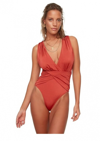 TOATE PRODUSELE - Costum de baie intreg pentru femei Trendyol, decolteu in V, rosu, marime 36