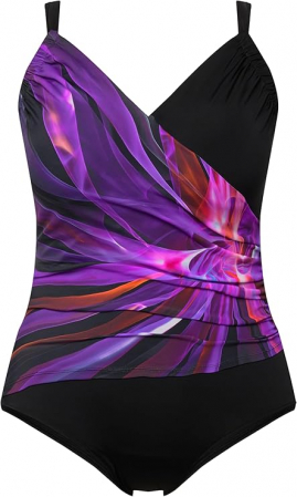 Costum de baie intreg pentru femei Ulla Popken Alina, negru/violet, 42 [2]