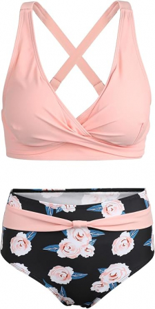 Costum de baie pentru femei Adigaber, 2 piese, slip cu talie inalta, roz, M [2]