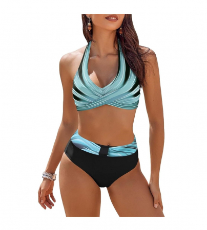 TOATE PRODUSELE - Costum de baie pentru femei Gkojhj, 2 piese, talie inalta, negru/albastru, 5XL