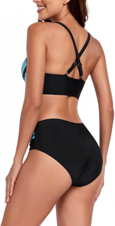 Costum de baie pentru femei Gkojhj, 2 piese, talie inalta, negru/albastru, 5XL [4]