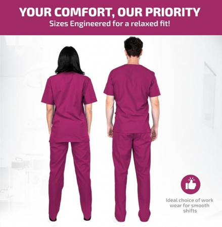 Costum medical unisex MAZALAT work wear, 1 pantalon + 1 tricou, mov, marime S [1]