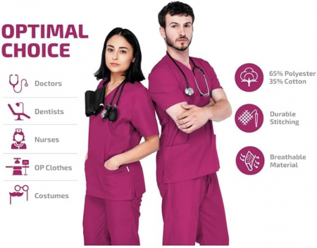 Costum medical unisex MAZALAT work wear, 1 pantalon + 1 tricou, mov, marime S [4]