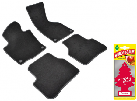 Covorase auto - Covorase auto din mocheta Umbrella pentru Volkswagen Jetta VI (2010-prezent) – Sisteme fixare rotunde + Odorizant Auto Bradut Wunder-Baum Zimt Apfel (Mar Si Scortisoara)