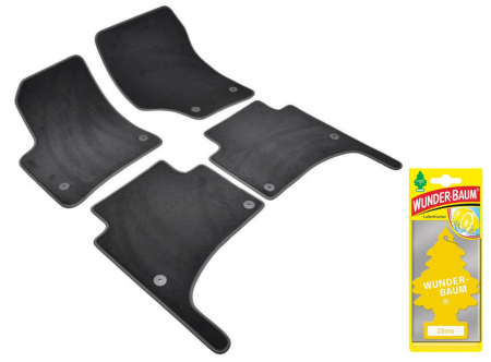 Covorase auto - Covorase auto din mocheta Umbrella pentru Volkswagen Touareg I (2002-2010) – Sisteme fixare rotunde + Odorizant Auto Bradut Wunder-Baum Zitrone (Lamaie)
