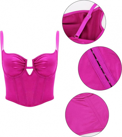 Crop top tip corset din satin pentru femei Naimo, roz, XL [5]