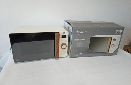 Cuptor cu microunde digital Swan Nordic, 20L, 6 trepte de funcționare, putere 800W, temporizator 30 minute, mod dezghețare, efect lemn, alb mat [7]