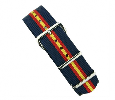 Fashion - Curea militară de ceas din nailon bleumarin/roșu/galben, 20-22 mm, model W B-105 D