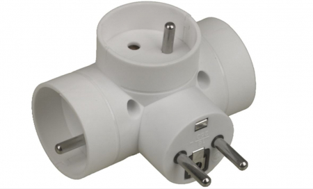 Prelungitoare si adaptoare - Adaptor 3 prize DOMINO, 3x16 A, alb