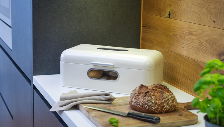 Cutie de pâine ECHTWERK retro din metal cu fereastră, crem [7]