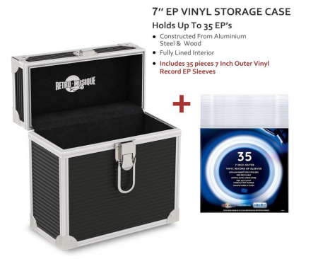 Cutie depozitare discuri de vinil Retro Musique de 7 inchi (17 cm), pana la 35 discuri, negru [3]