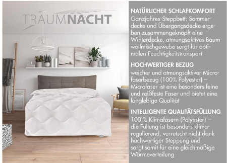 Cuvertură de pat Traumnacht, lavabilă, alb, 155 x 220 cm [1]