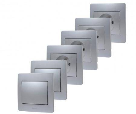 DEBFLEX 739901 Set 4 Prize + 1 întrerupător, 16A si 2V, Aluminiu [2]