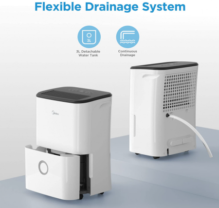 Dezumidificator Midea, 20 L/24 h, Dimensiunea camerei Aprox. 100 m³ (40 m²), rezervor de apă 3 l, alb [4]