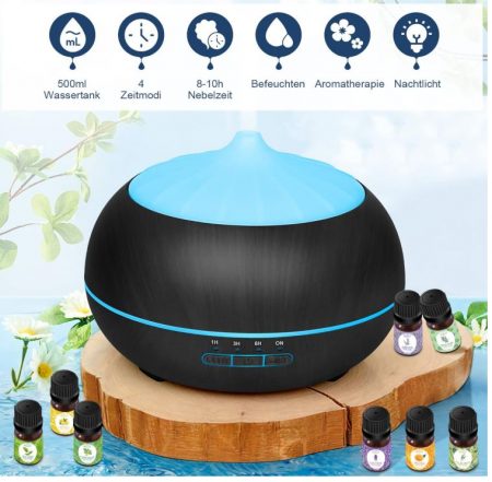 Difuzor de uleiuri esentiale cu ultrasunete Moisturnt, 500 ml, negru [5]