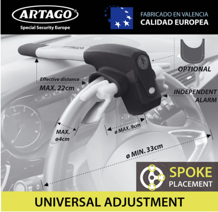 Dispozitiv blocare volan, antifurt Artago 870 2 în 1 cu alarmă inteligentă 120 dB [7]