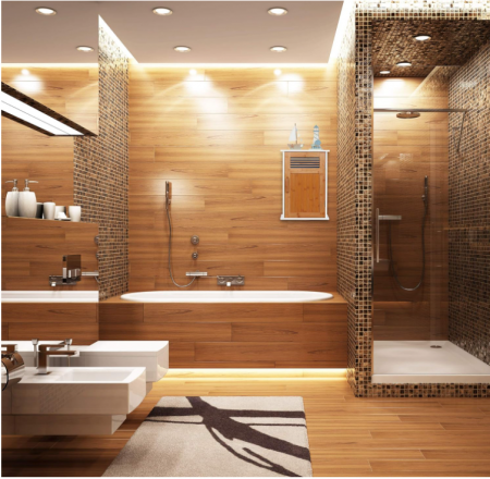 Dulap de baie suspendat Relaxdays, MDF, din bambus, 2 niveluri, alb-maro [7]