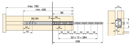 Emuca 3009305  Set de 5 perechi de glisiere cu extensie parțială pentru sertar, zincat, 438 mm [1]