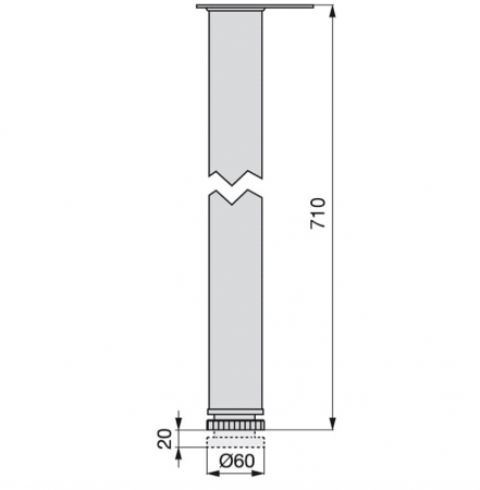 EMUCA Kit 4 picioare de masă din oțel reglabile 60x710mm, înălțime reglabilă 710-730mm, Negru [1]