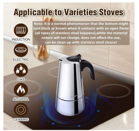 Espressor Godmorn, cafetieră italiană Moka din oțel inoxidabil, potrivită pentru aragazul cu inducție, 4 căni, 200 ml [1]