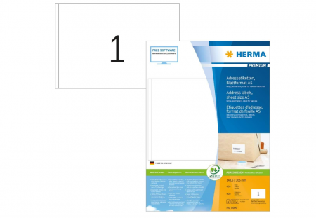 Hartie si produse din hartie - Etichete autoadezive A5, Herma, 148,5 x 205 mm, 400 bucati, Alb