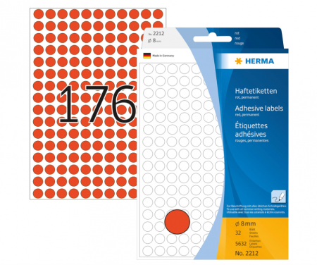 Hartie si produse din hartie - Etichete autoadezive Herma 2212, Diametru 8 mm, 5632 buc