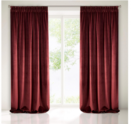 Eurofirany Draperie moale din catifea, opacă, simplă, cu bandă Rufflette pentru șină, 140 x 270 cm, Bordeaux închis [4]