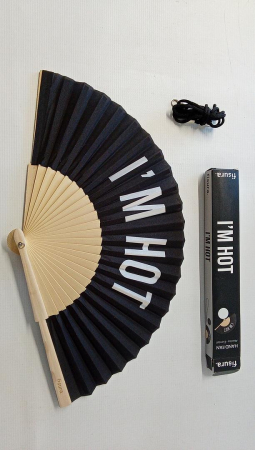 Evantai cu mesaj în limba engleză "I'M HOT"(Sunt fierbinte) pentru femei, negru [1]