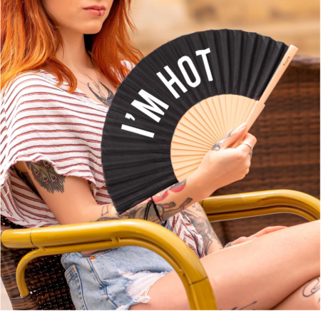 Evantai cu mesaj în limba engleză "I'M HOT"(Sunt fierbinte) pentru femei, negru [4]