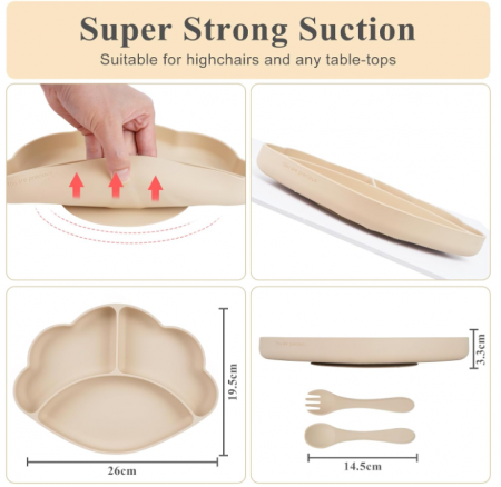 Farfurie pentru bebe COTTONBEBE cu ventuza, lingură + furculiță [3]
