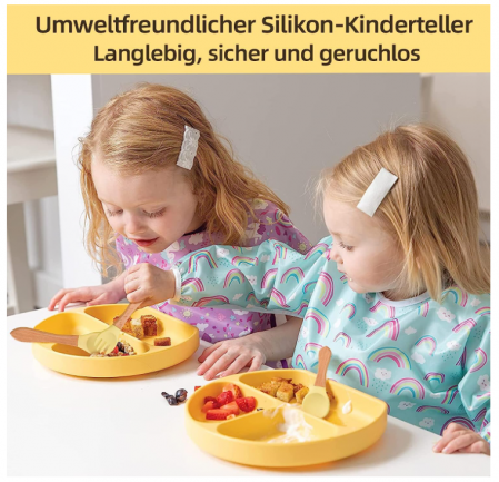 Farfurie pentru copii din silicon Aulese, veselă antiderapantă, fără BPA, galben [2]